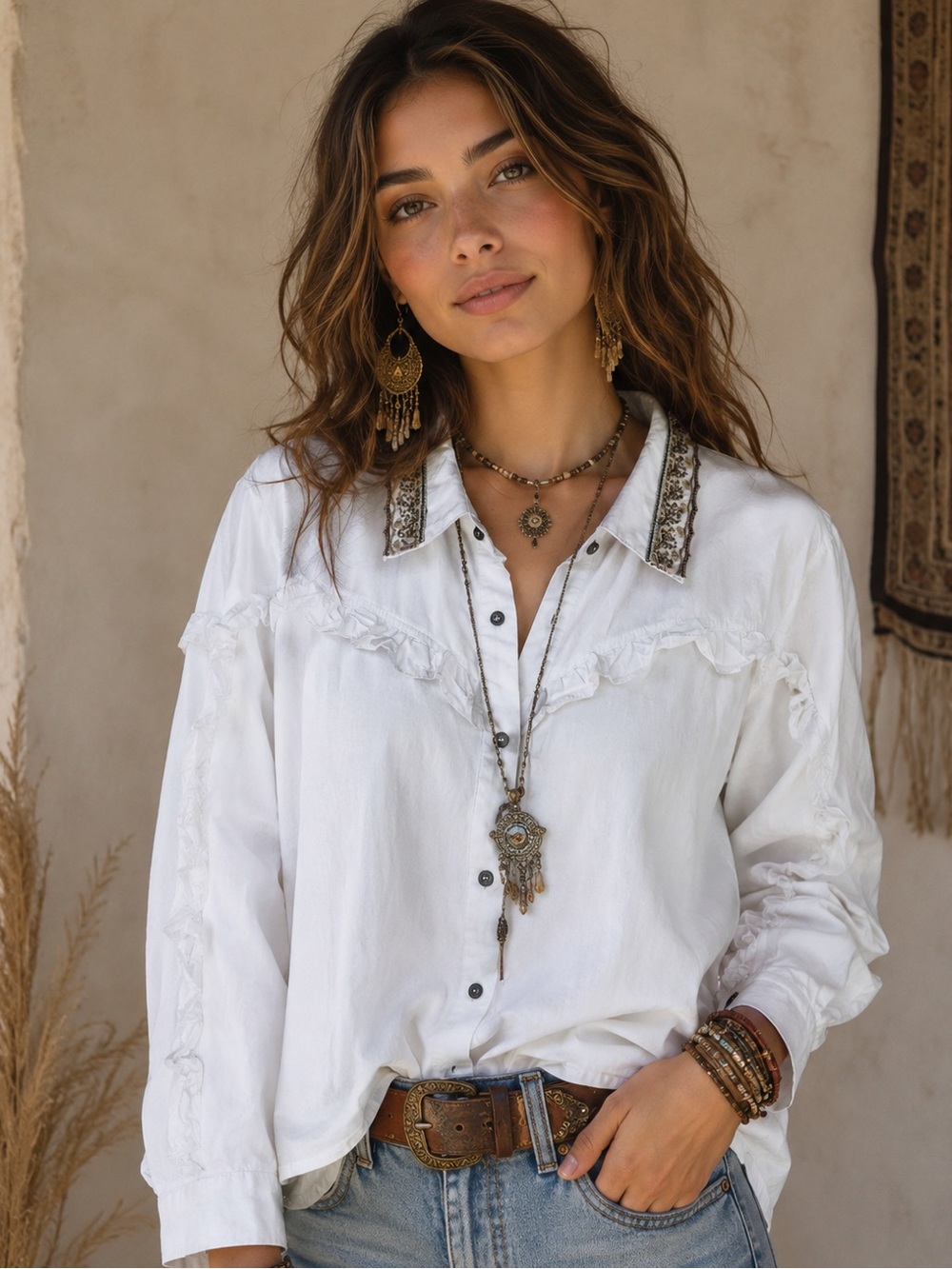 POL Embellished Collar Cotton Button-Down Long Sleeve Shirt Size Small NWOT